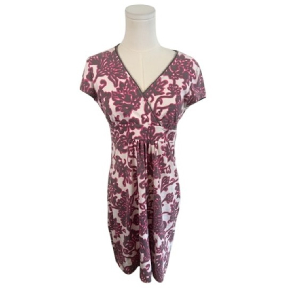 Boden Dress Women's‎ 6P Petite Floral Print Jersey Short Sleeve Casual Pink Gray